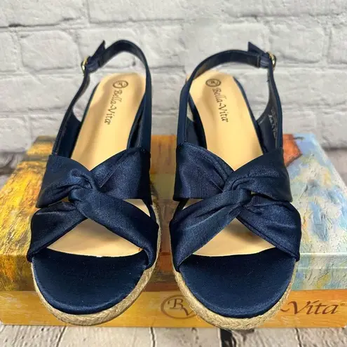 Bella Vita Women’s Kimora Wedge Espadrille Sandals Navy Thai Silk 10M NEW