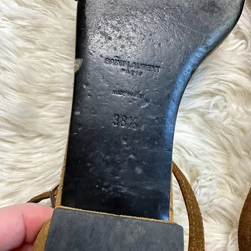 Saint Laurent Tan Studded Suede Ankle-Strap Flat Sandal Women's 38.5