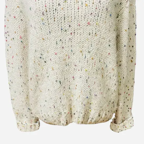 Doe & Rae Cream Confetti Knit Sweater Pullover Long Sleeve V-Neck Women’s Size L