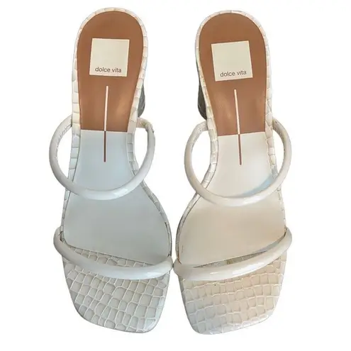 Dolce Vita Noles Croc Double Strap High Heels Block Heel Slip On Ivory Size 9