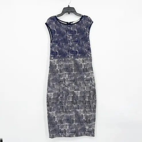 Max Mara  Blue Navy White Print Sheath Stretch