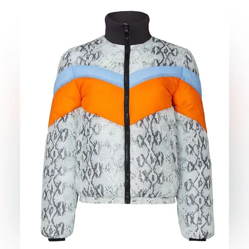 Central Park West Wesley Colorblock Snake Print Puffer Coat Pattern Jacket sz L