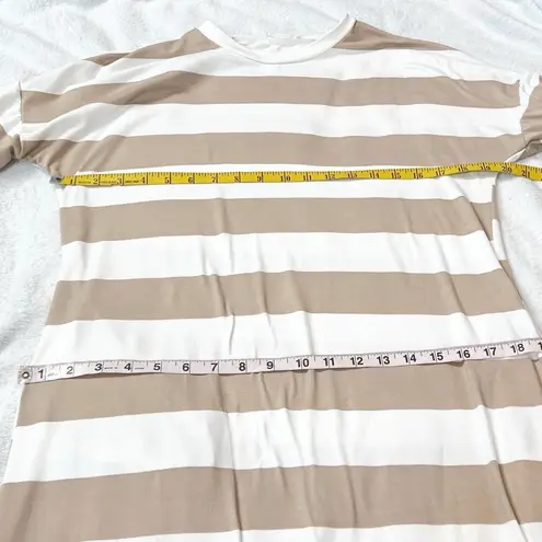 Bombom Striped Crew Neck Short Sleeve Pullover Midi Dress White Tan Women’s S