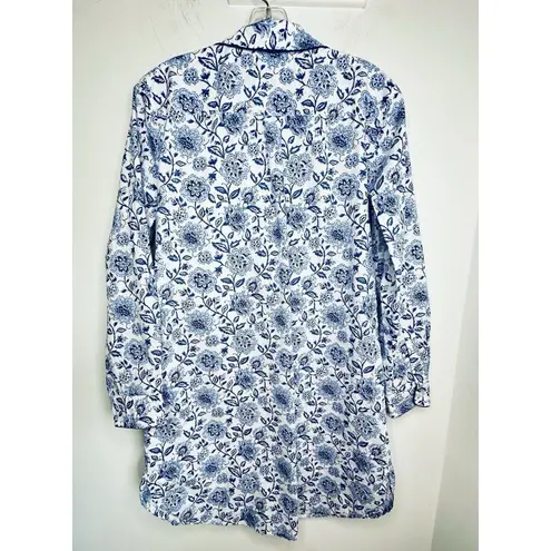 The Company Store Nightshirt Small Cottagecore Button Front Cotton Nightgown Blue