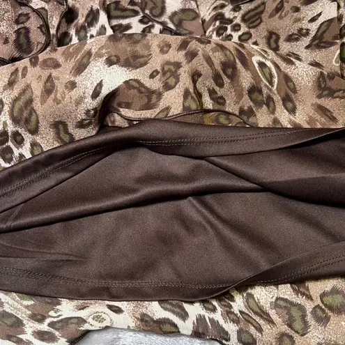 B Wear Leopard Ruffle Top Womens XL Sleeveless Halter Neck Chic Blouse New Brown