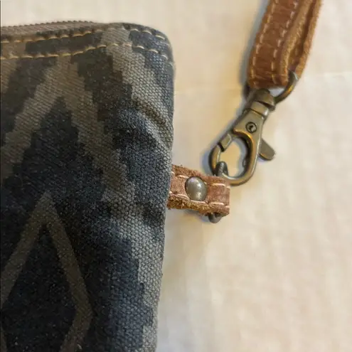 MYRA CROSSBODY BAG DARK GREY/BLUE CANVAS WITH TAN LEATHER TRIM ADJUSTABLE STRAP Gray