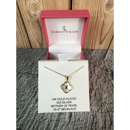 NIB Charlotte & Lexi 14KT Gold Plated 925 Sterling K Initial MOP Necklace