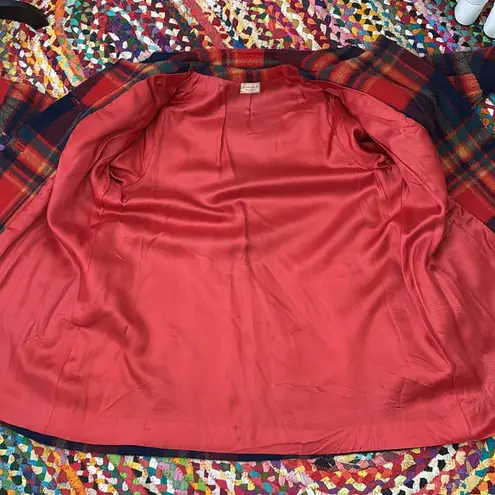 Vintage 60s Mary Redston Original Orange & Navy Plaid Button Up Pea Coat Size undefined