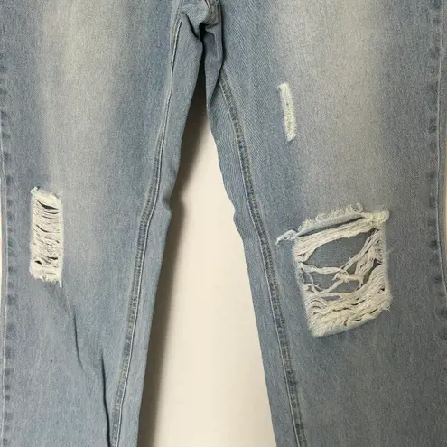 Avec Les Filles RIPPED JEANS SLIT HEM Raw Hem Wide Leg Jeans Light Wash NWT