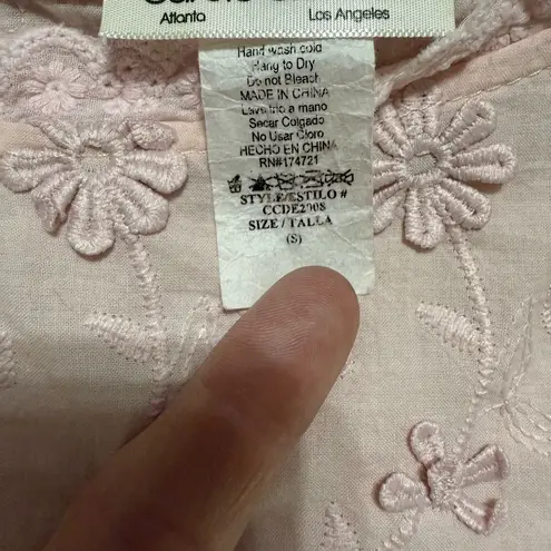 Romantic Pink Floral Appliqué Blouse Cottagecore Vibes Whimsical Scalloped Sz S