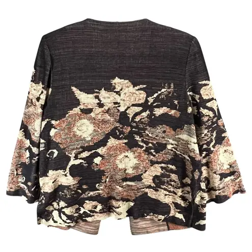 Misook Blazer XS Black Tan Floral Jacquard Tapestry Knit Jacket Buckle Old Money