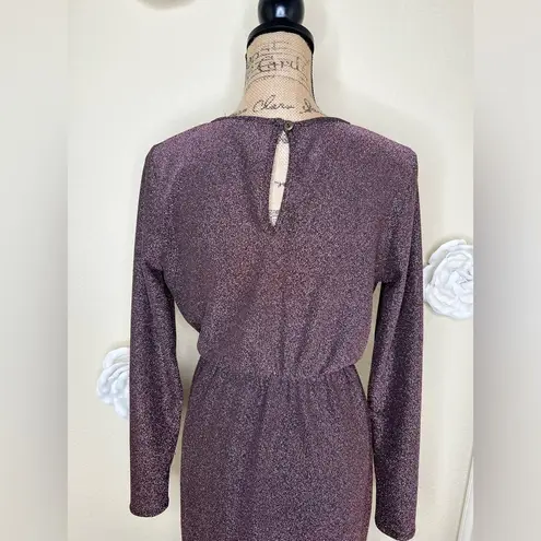 Pinkblush Maternity Metallic Faux Wrap Purple & Black Dress Size Medium