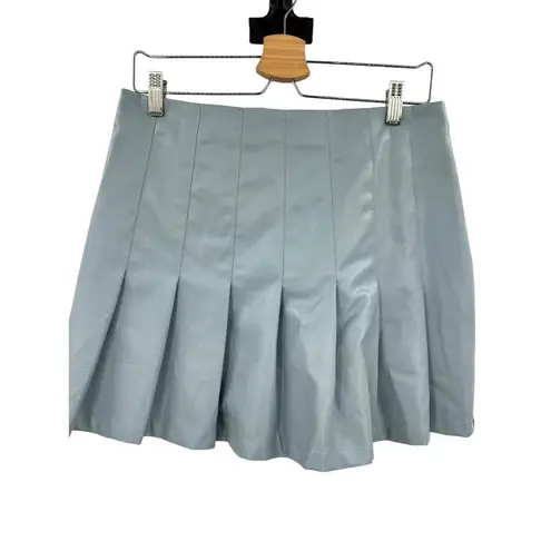 Aureum Sky Blue Vegan Leather Pleated Skirt Size Large