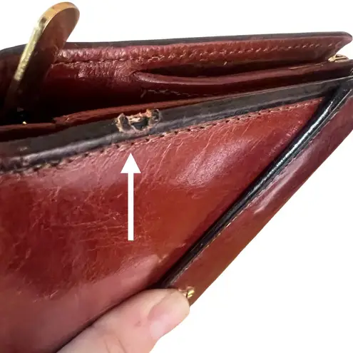 VTG Bosca Leather Hand Stained Italy Frame Wallet Clutch Checkbook Cognac NEW Brown