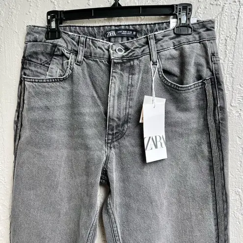 ZARA  tapered leg gray jeans side stripe metal studs size 6 new with tags