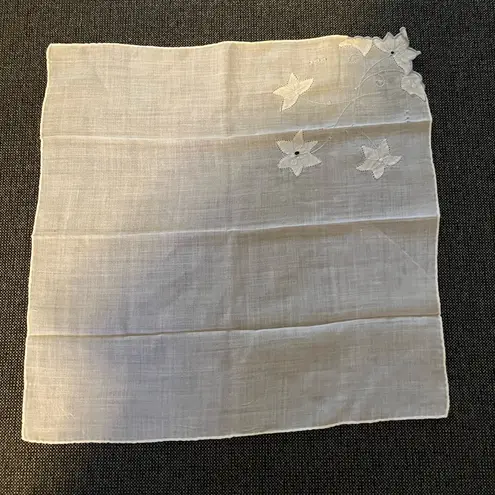 Vintage Blue Floral Linen Handkerchief