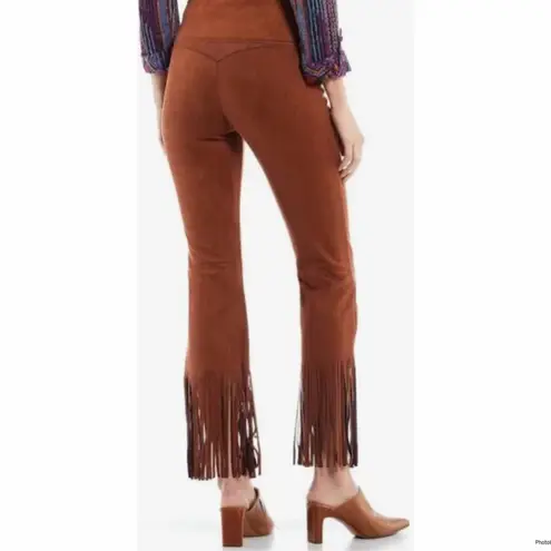 Slim Factor By Investments Women's Plus Pants Faux Suede Fringe Size 1X Brown