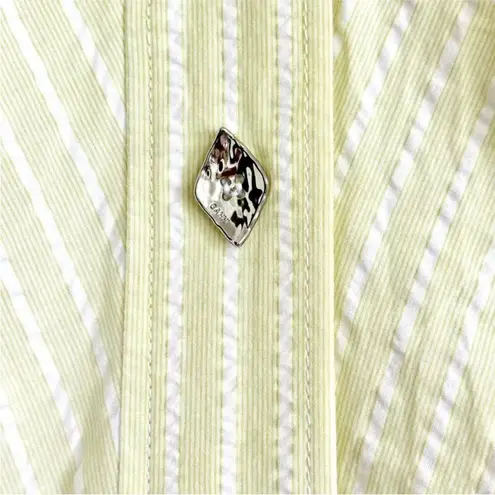 Ganni Seersucker Stripe Midi Dress Stripe Flan Size 14 Yellow