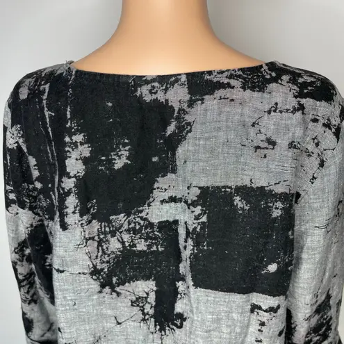 Habitat Clothes to Live In abstract print linen blouse Small BlackGrey Lagenlook
