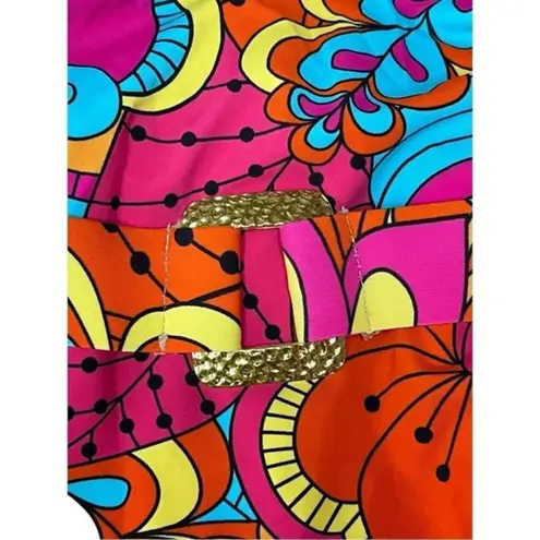 PALMS AWAY BRIGHT FLORAL BELTED ONE PIECE SWIMSUIT VIBRANT NWOT WOMEN SIZE SMALL Pink