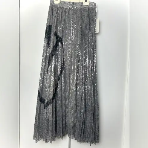 Valentino Silver Sequin Pleated Skirt V Logo NWT