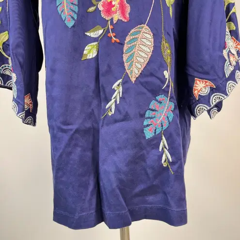 Johnny Was NWOT Emika Kimono Embroidered Open Front Jacket Navy 3/4 Sleeves XL