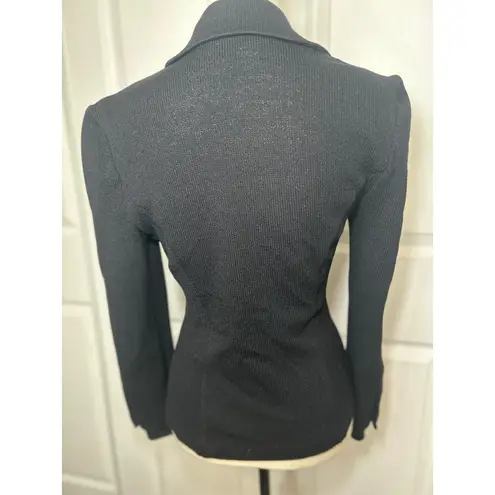 St. John Santana Knit Black Wool Rayon Blazer Jacket XS Collared Career USA Size 2