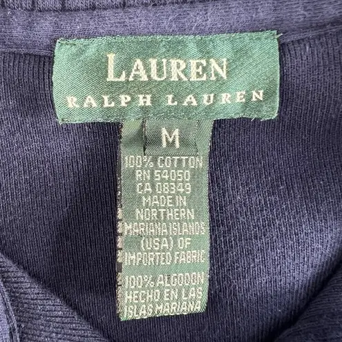 Lauren Ralph Lauren Medium M 1/4 Button Cotton Sweater Navy Blue LRL Women's