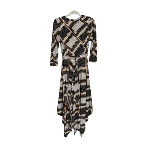 Eshakti Women's Black Geometric Pattern Handkerchief Hem High Low Dress Size 0