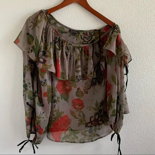 Topshop  Large Floral Sheer Tie Arm Tie Strap Top 2