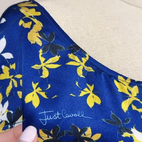Just Cavalli Blue Floral Print Short Sleeve Silk Blouse Italy Size 44 - US 8