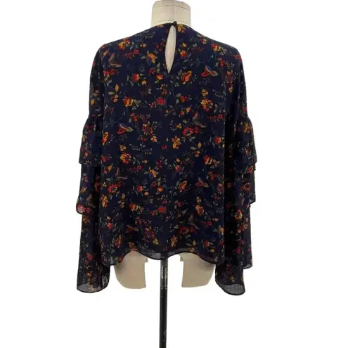 Madewell  Ruffle Sleeves Floral-Vine Moonless Navy‎ Blue Blouse Shirt Top Size XL