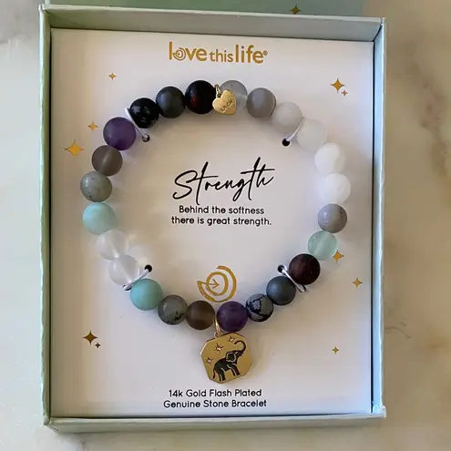 Love this life NWT 14k Gold Tone Elephant, Stars, Multi-Color Matte Stone Stretch Bracelet - Image 3