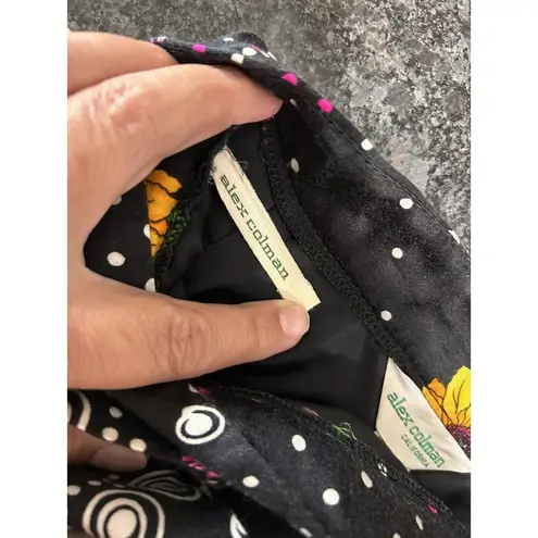 VTG 70s Alex Colman California Mod Retro Black Floral Lined Maxi Skirt Waist 26”