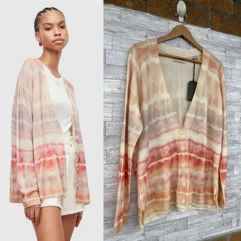 ALLSAINTS Marea Tie Dye Cardigan Sweater Merino Wool Rainbow Cream New M