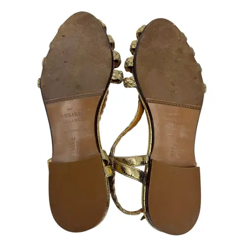 Sézane Natacha Low Sandals Gold Metallic Braided Peep Toe EU 39 US 8