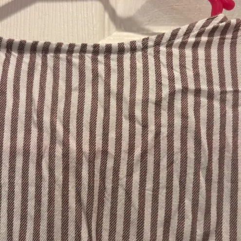 Downeast Women's Brown Striped Peplum Blouse Top Ruffle Short Sleeve Size L