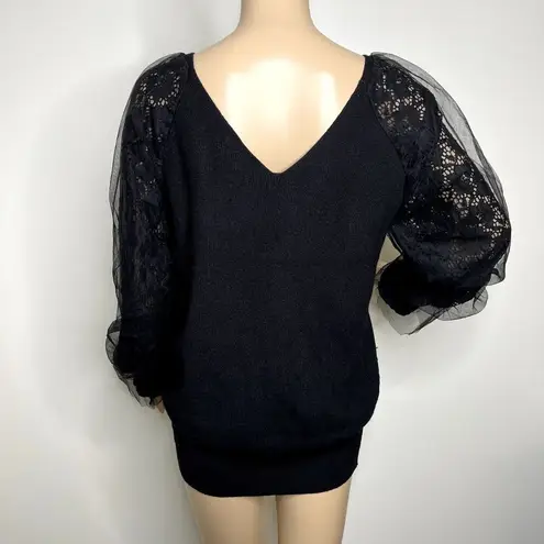 Suzanne Betro  Signature Black Lace Sleeves Sweater