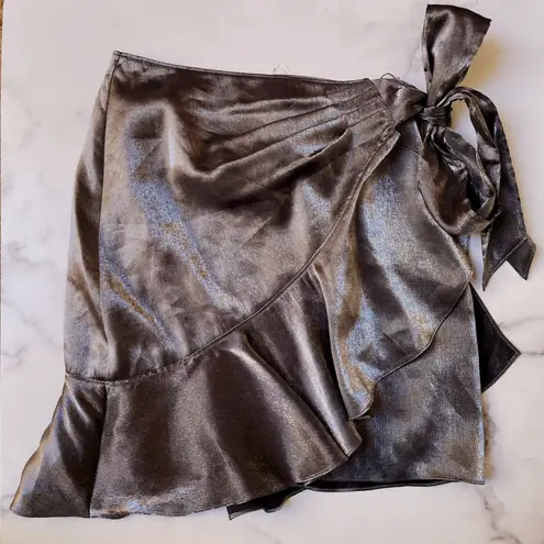 Cinq à Sept NWT Cinq a Sept Harley women’s A-line ruffle wrap gunmetal mini skirt size 0 XXS