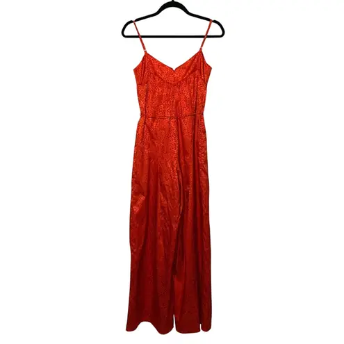 Saylor Red Orange Jacquard Jumpsuit Spaghetti Strap Wide Leg XS Formal Wedding