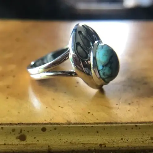 Natural Blue Moon Turquoise Sterling Silver Bear Paw Ring Size 7