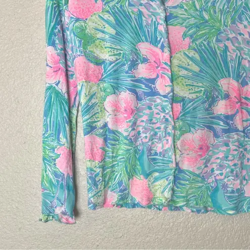 Lilly Pulitzer  PJ Top Button Front Knit Ruffle Multi Swizzle Pattern Small