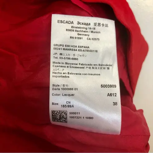 Escada Dress Darla Cherry Red Cerise Cherry Color Lacquer Gathered Detail US 8
