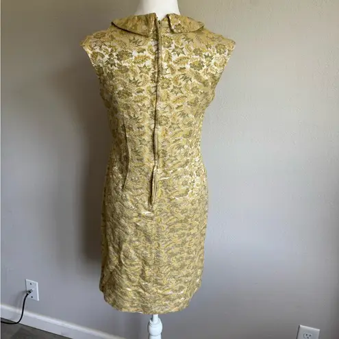 Vintage Parkshire Original Yellow Embroidered Sheath Dress Womens XS Grannycore