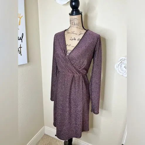 Pinkblush Maternity Metallic Faux Wrap Purple & Black Dress Size Medium