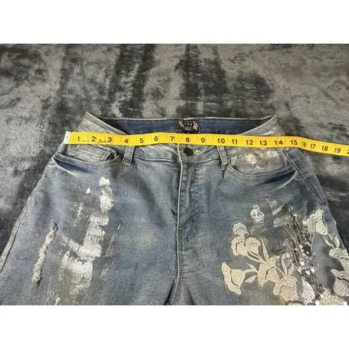 AZI Embroidered Beaded Boot Cut Blue Jeans Size 8