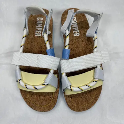 Camper Women's Sandals Cork Platform Rope Straps Adjustable White Yellow Size 37
