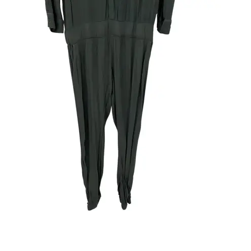 Monrow Jumpsuit Crepe Long Sleeve Collared Button Down Olive Green Size Large