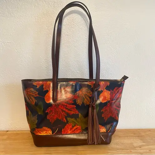 Patricia Nash Verzi large leather tote with fall leaves