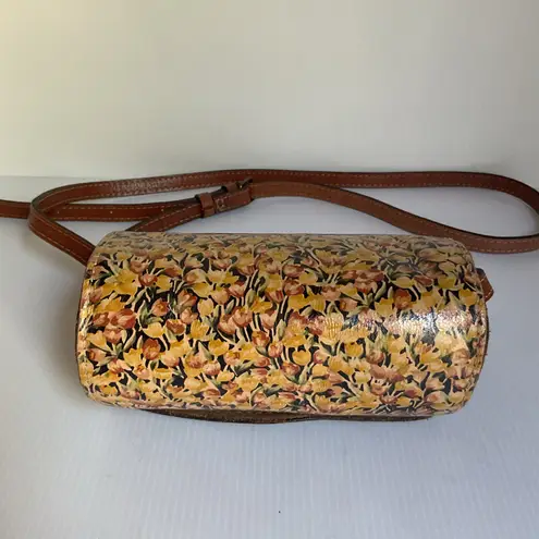 Patricia Nash Leather Floral Crossbody • Vintage Barrel Bag • Cylinder Style